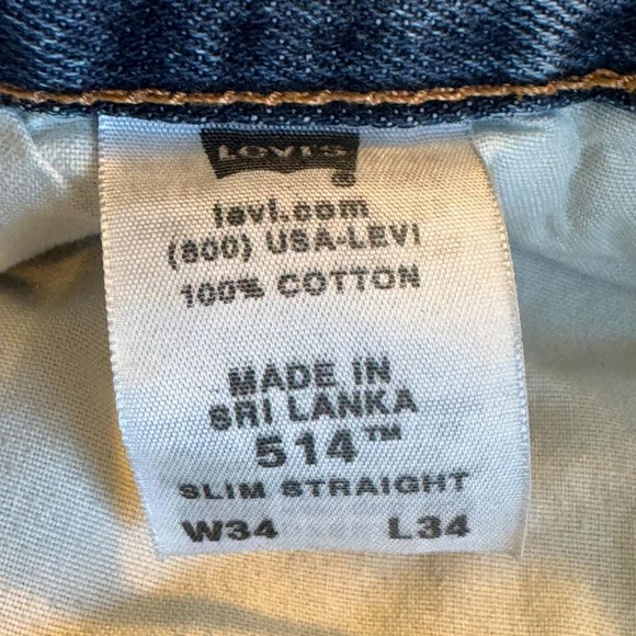 Vintage Levi's 514 Men's Jeans 34x34 Blue Denim 100% Cotton Slim Straight - Picture 13 of 15